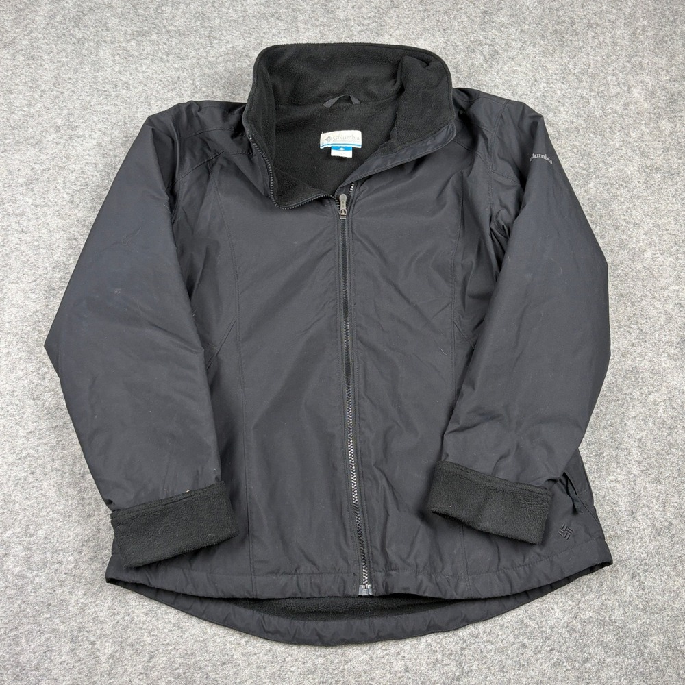 Columbia Softshell Jacket Womens L Black Fleece Lined Full Zip Outdoor Coat‎
